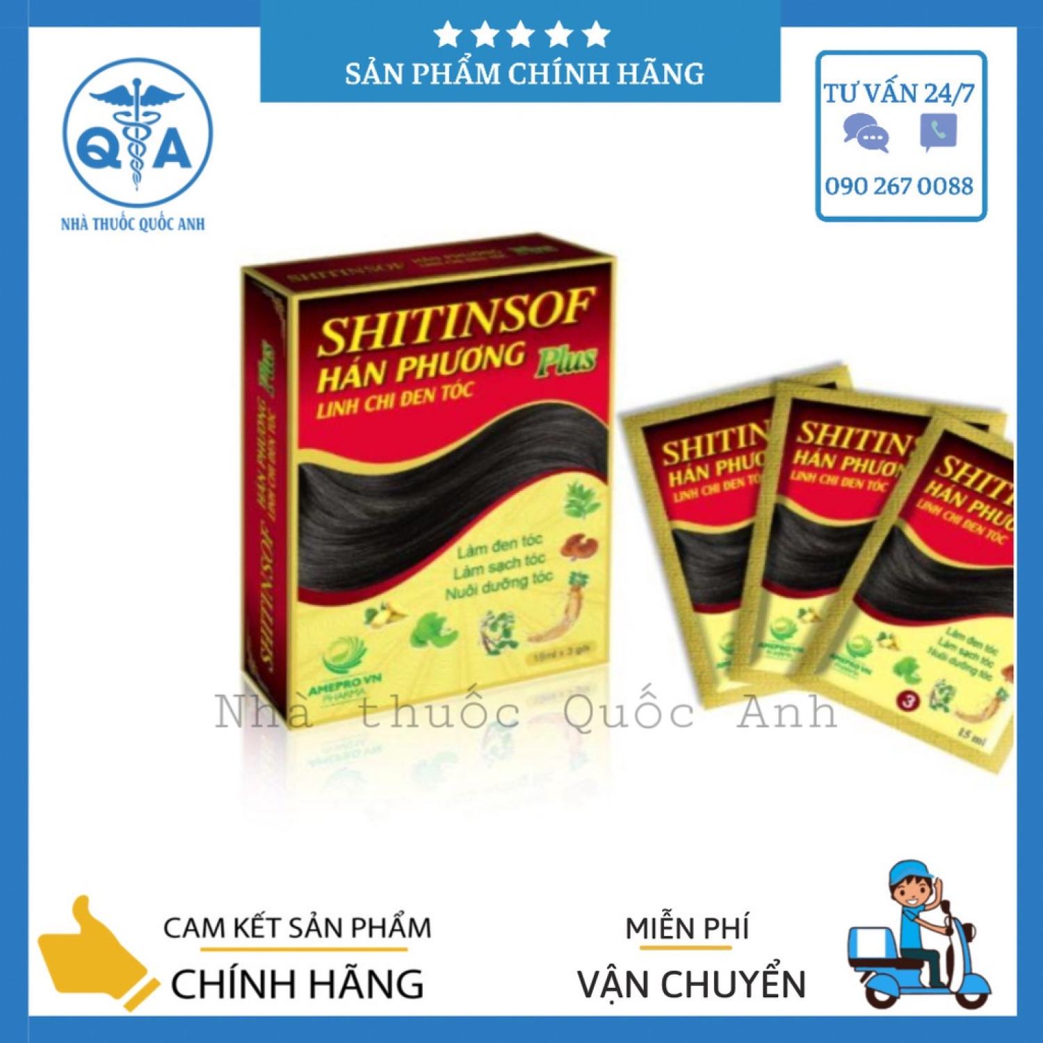 Dầu gội đen tóc Shitinsof Hán Phương Linh Chi (Hộp 3 gói)