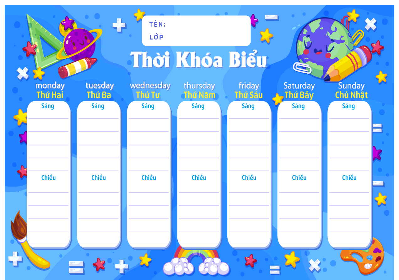 Thời khóa biểu khổ A5 - A4 Decal tự dính (Bóc ra dán dễ dàng)