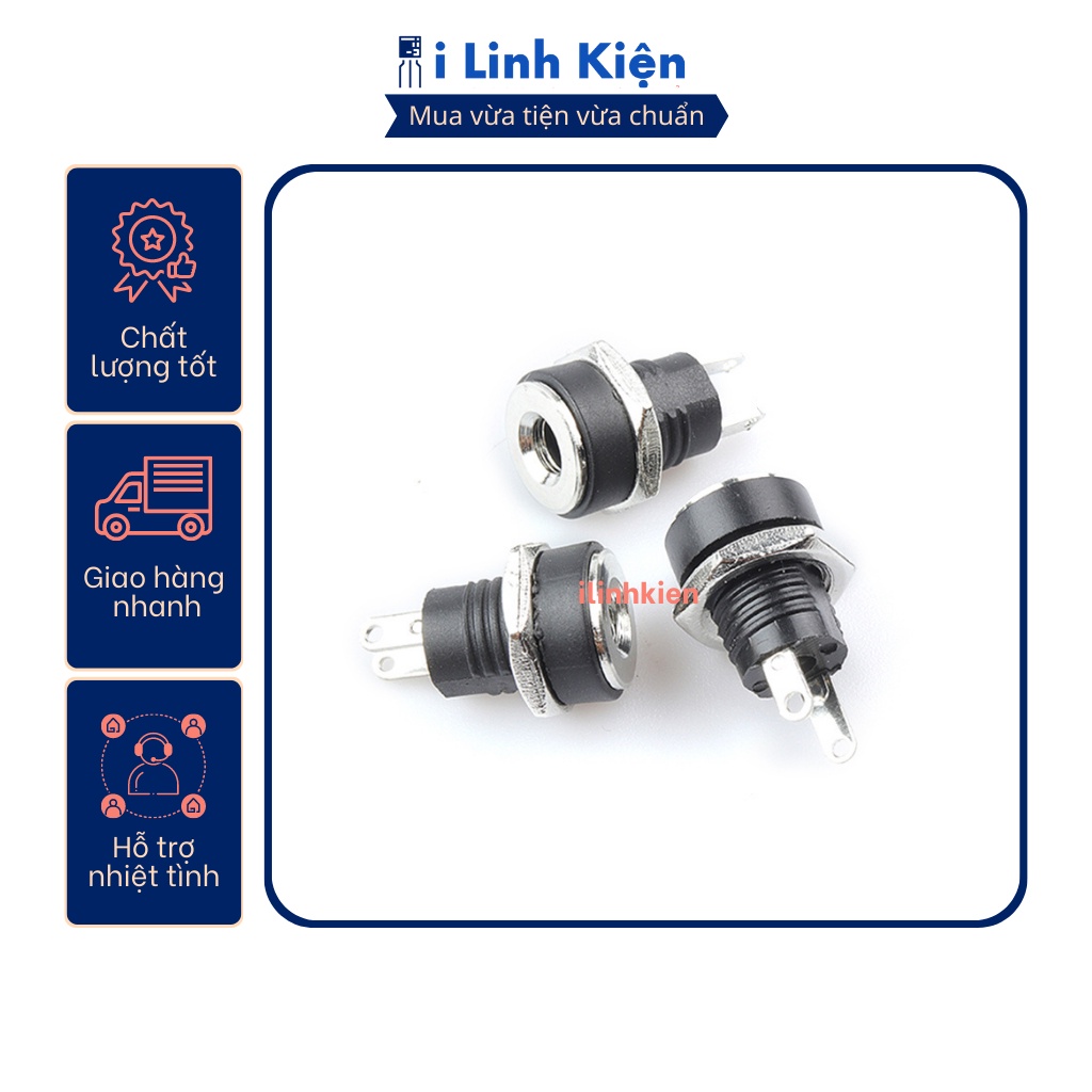 Jack nguồn DC cái 5.5x2.1mm sắt tròn DC-022B