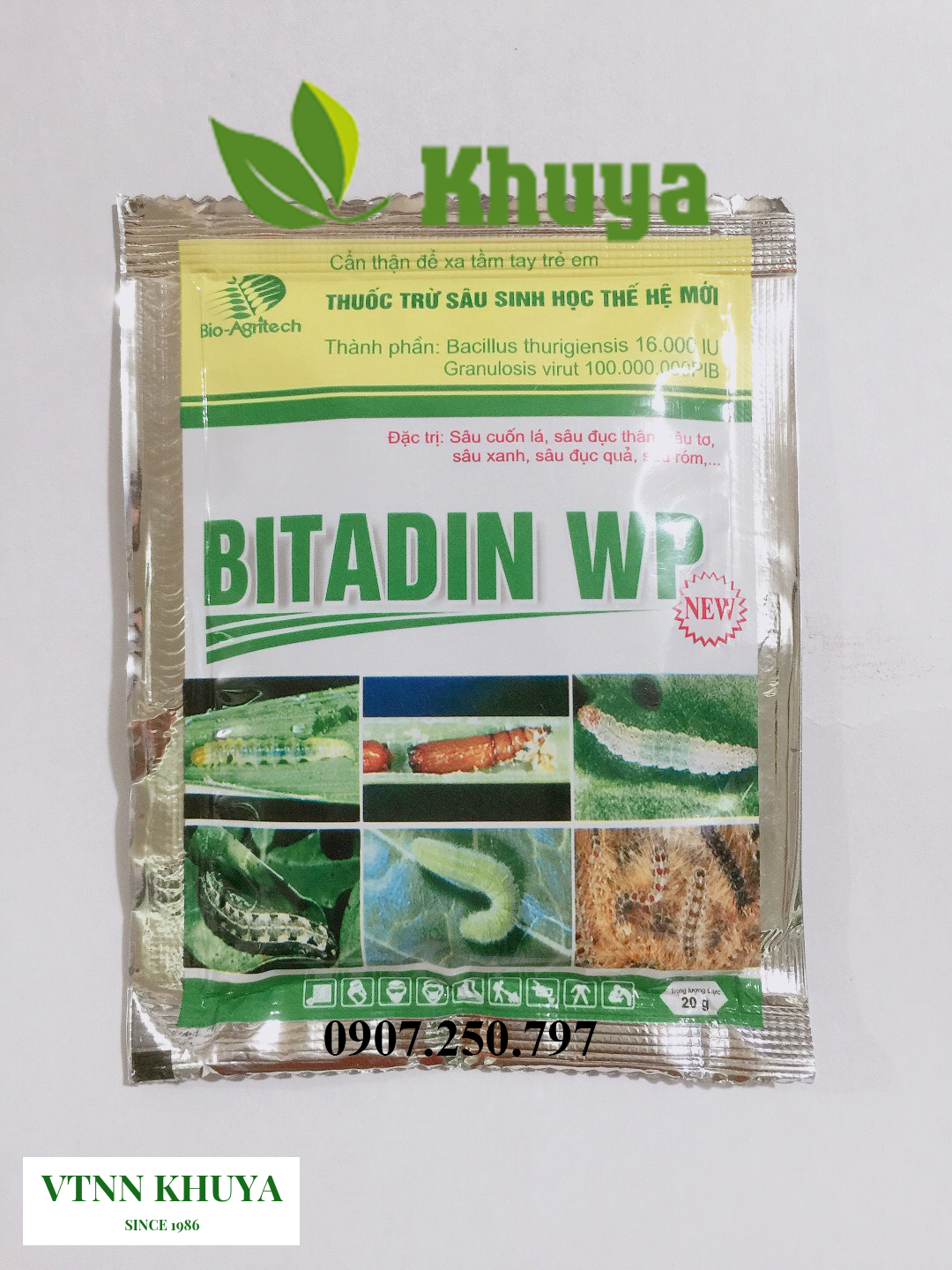 Trừ sâu sinh học Bitadin WP 20gr thế hệ mới