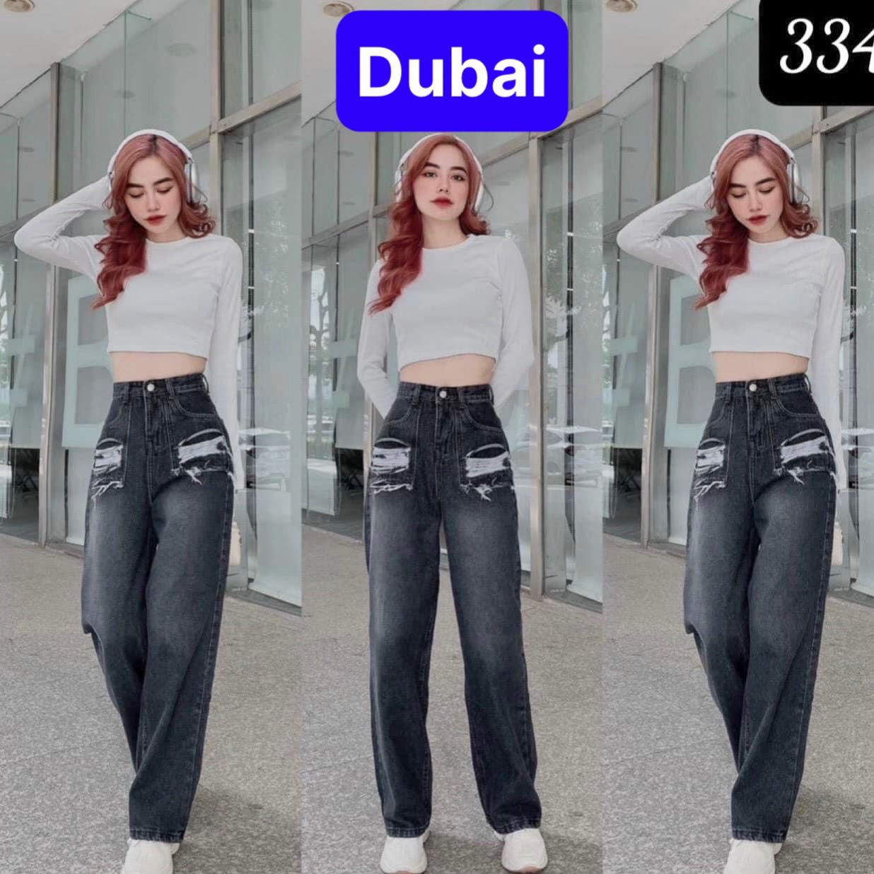 QUẦN BAGGY JEAN NỮ CHẤT BÒ ỐNG SUÔNG RỘNG RÁCH LƯNG CAO NÂNG MÔNG SANG CHẢNH - DUBAI FASHION