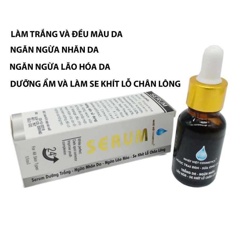 Serum dưỡng trắng - Ngừa nhăn da - Ngừa lão hóa - Se khít lỗ chân lông Ngọc trai đen - Sữa ong chúa Nhật Việt 15ml (Trắng) nhập khẩu