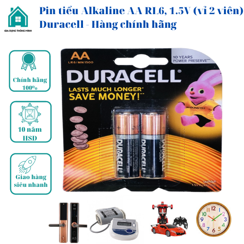 Pin tiểu Duracell Alkaline AA RL6, 1.5V (vỉ 2 viên)