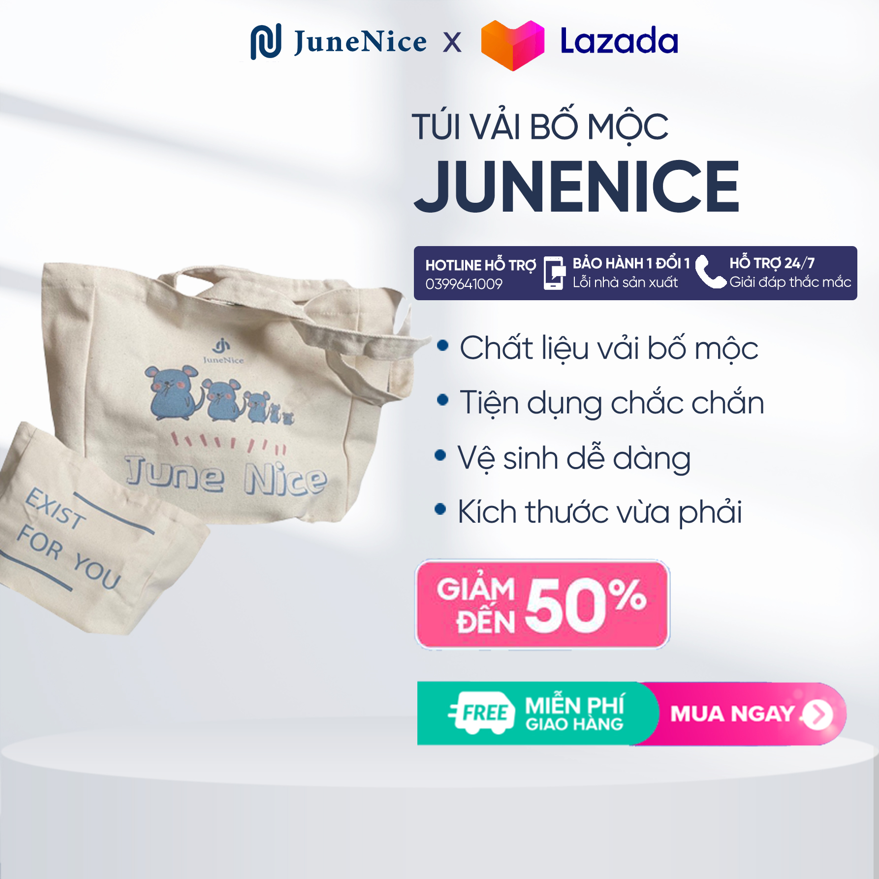 Túi vải canvans ( vải bố mộc) June Nice, túi tote đeo vai