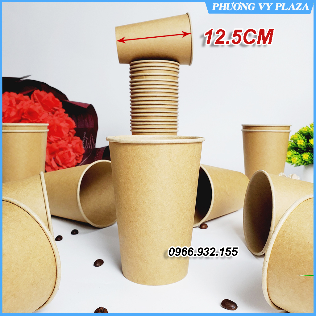 Set 50 chiếc cốc giấy nâu trơn 480ml - 16oz