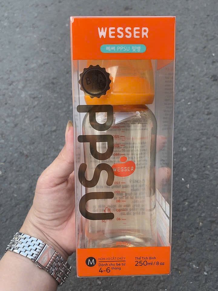 Bình Sữa PPSU Cổ Hẹp 250ml Chịu Được Nhiệt Độ Cao, không có BPA FREE,Bình Cho Bé Wesser