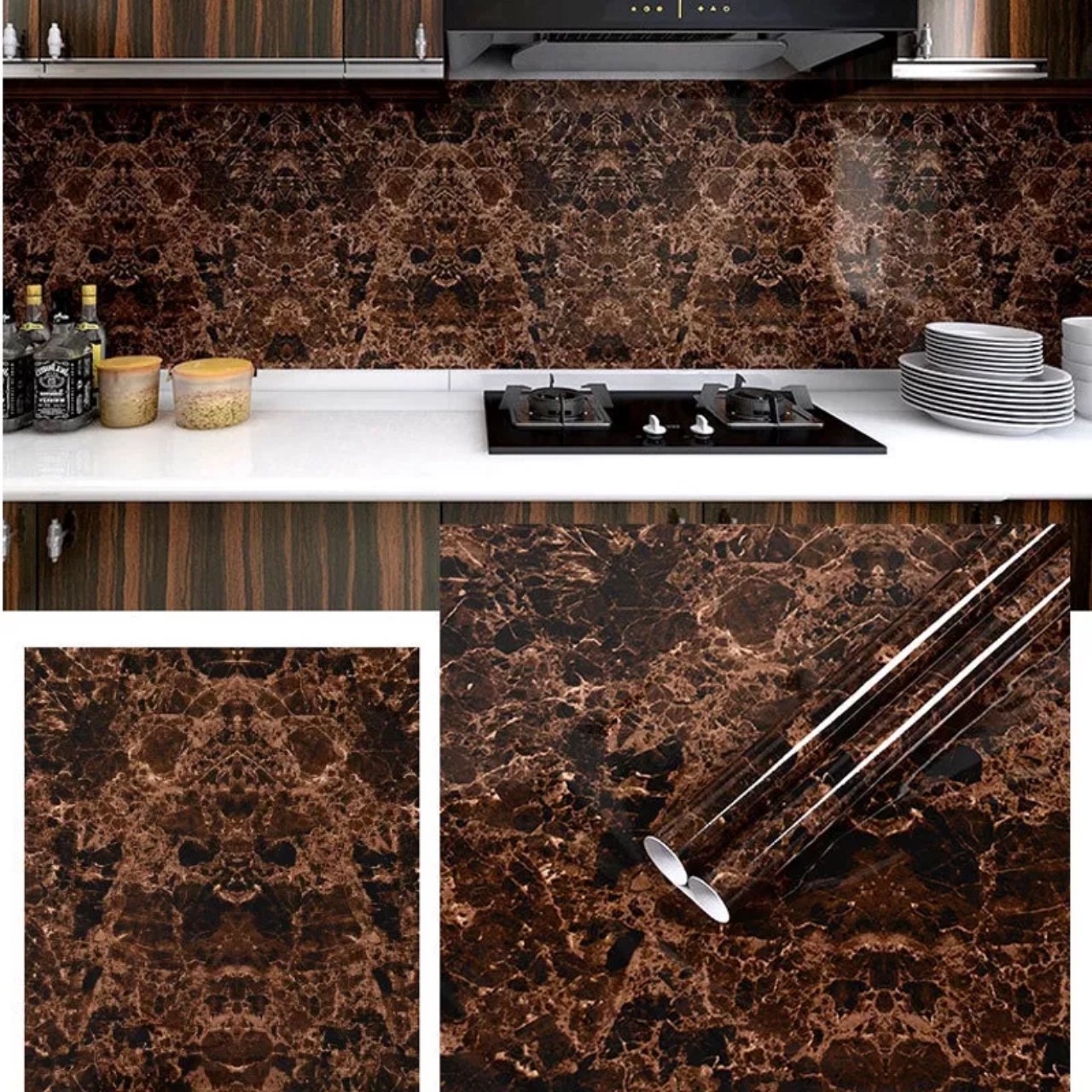 Decal dán tường dán bếp vân đá hoa văn (60cm×5m/cuộn)