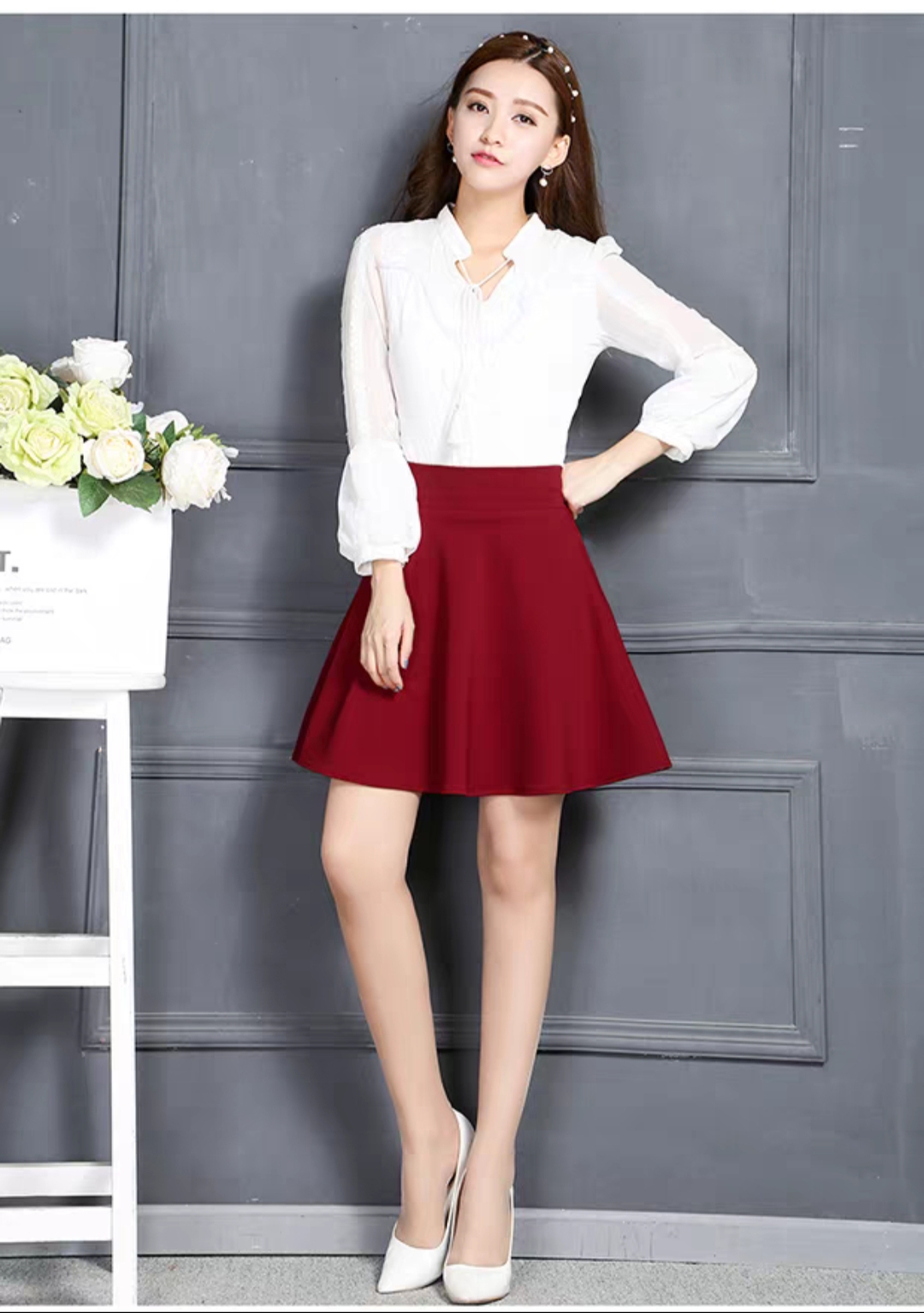 Chân Váy Chữ A Dáng Xòe Vải PoLy Cạp Chun Có Lót Quần Bên Trong