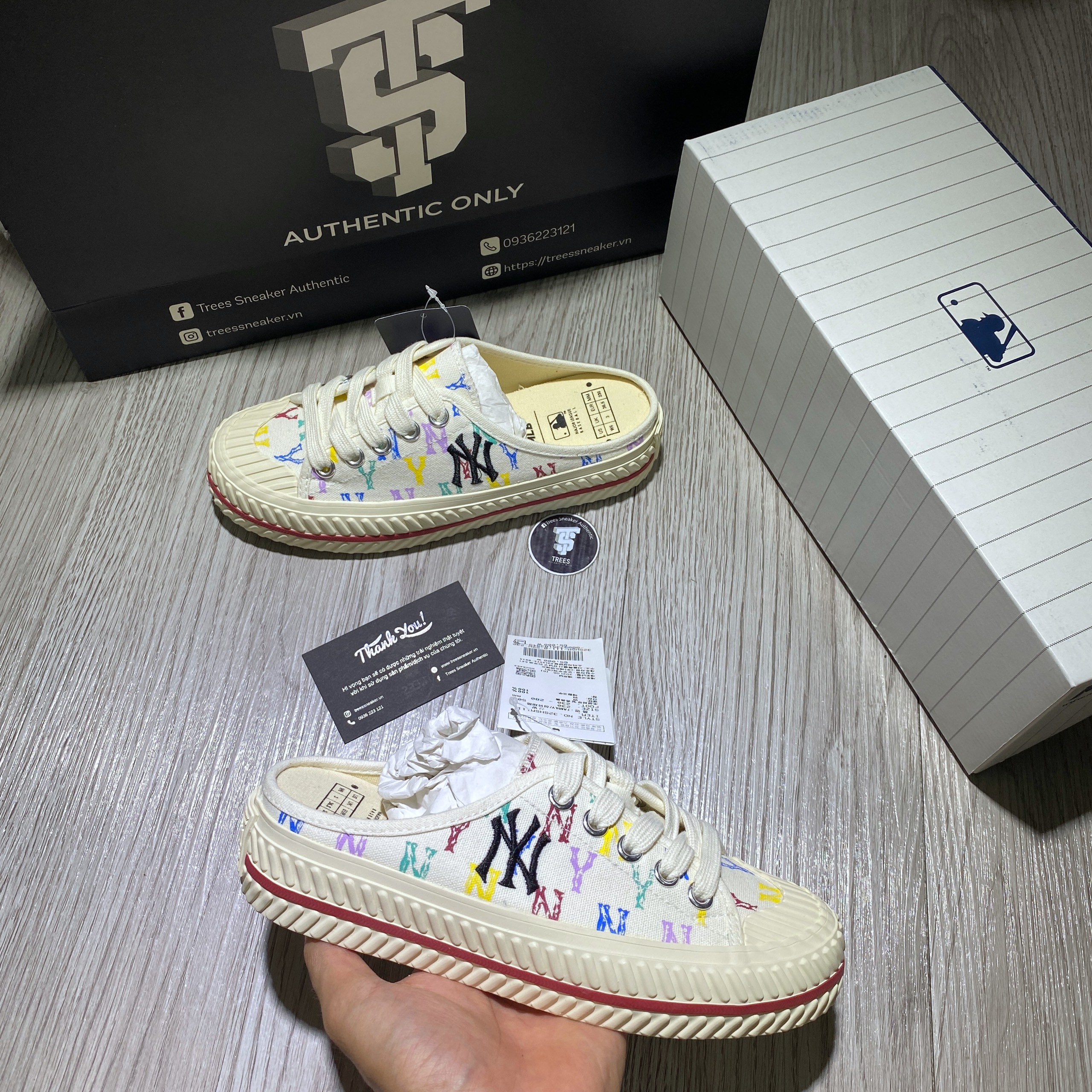 [CHÍNH HÃNG] Giày thể thao đạp gót MLB MULE MONOGRAM Trắng và Đen 32HSHM111