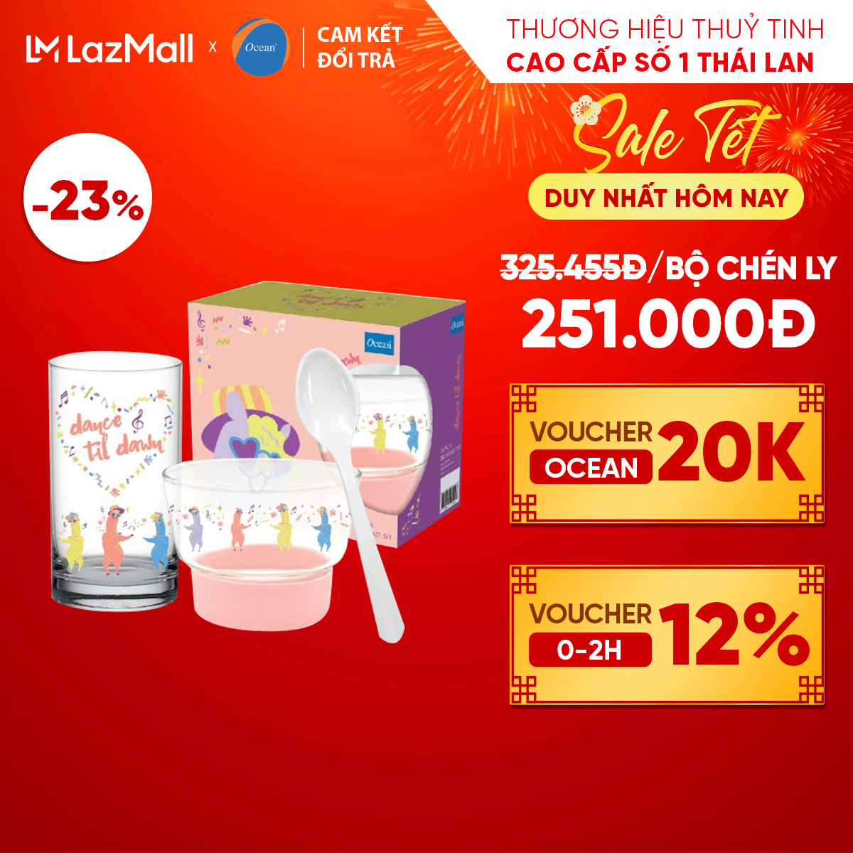 Bộ chén và ly thủy tinh Ocean Alpaca