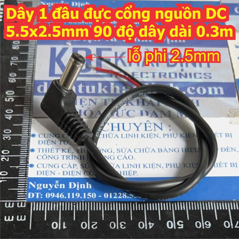 Combo 2 dây 1 đầu đực cổng jack nguồn dc 5.5x2.1mm 90 độ dây dài 0.3m kde8753
