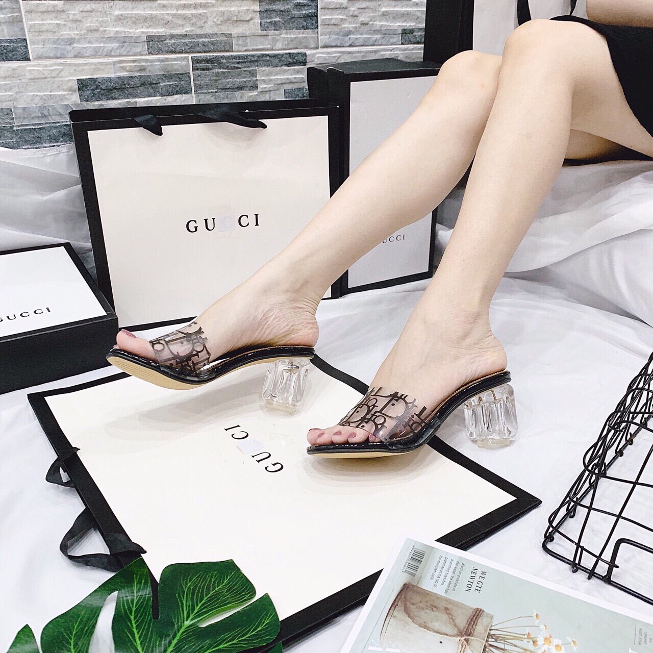 Guốc cao gót nữ Diorrrr 5p mới - dép cao gót nữ đế vuông
