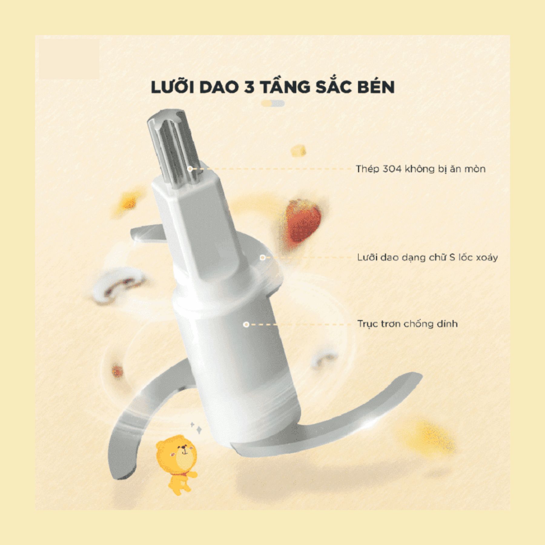 Máy xay thực phẩm mini Bear, công suất 200W, bảo hành 6 tháng