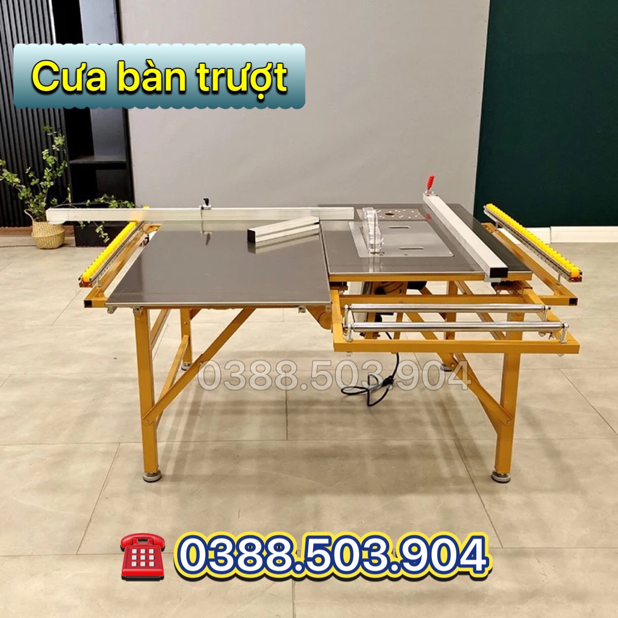 Cưa bàn trượt mini 2 lưỡi, có gắn máy hút bụi