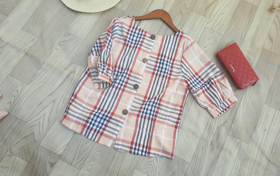 Áo sơ mi công sở nữ linen cổ tròn tay phồng