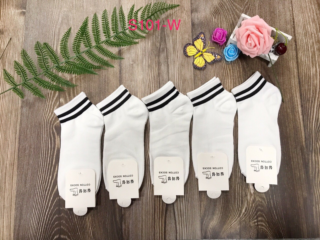 sỉ 5 đôi-10 đôi tất nữ cổ ngắn Hàn Quốc màu đen/ghi/trắng