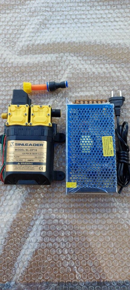 Bộ bơm đôi mini 12v sinleader kèm nguồn tổ ong 12V-10A , dùng để chế tưới loan , phun sương , rửa xe , còn tặng đầu ra 8mm ....vv