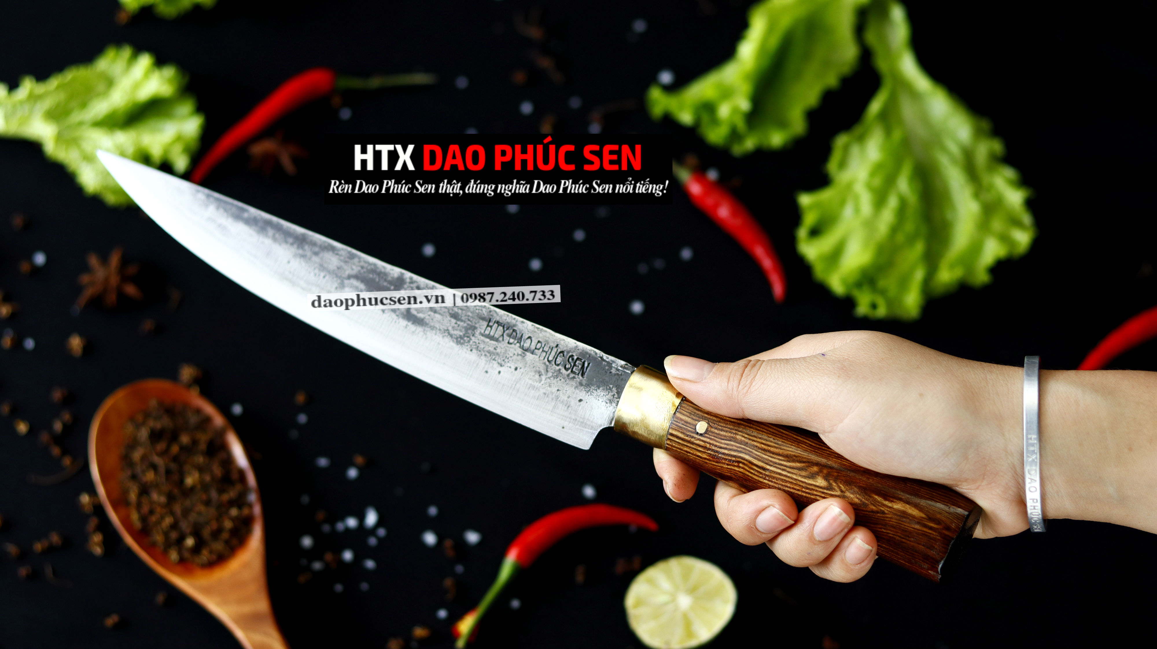 Dao phile nhíp xe rèn thủ công cán gỗ khâu đồng N14D
