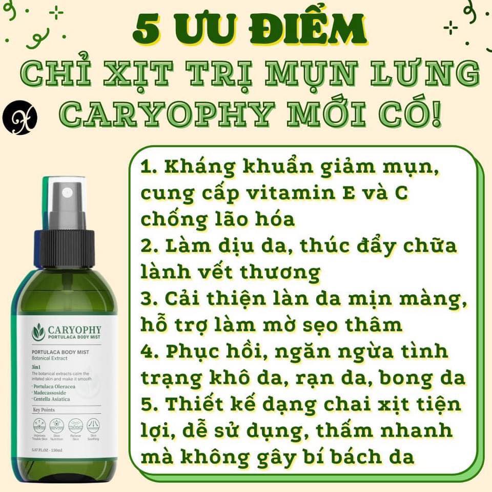 XỊT MỤN LƯNG CARYOPHY PORTULACA BODY MIST 150ML