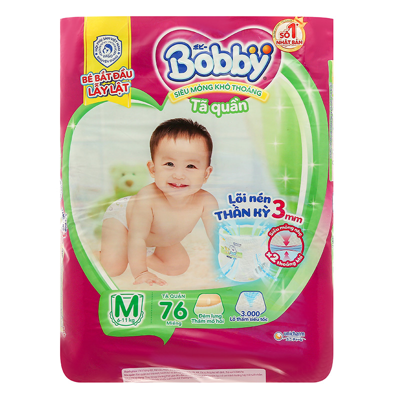 Tã Quần Bobby M60 và M76 ( Bao Bì Nguyên Vẹn, Bên Ngoài Hơi Xấu )