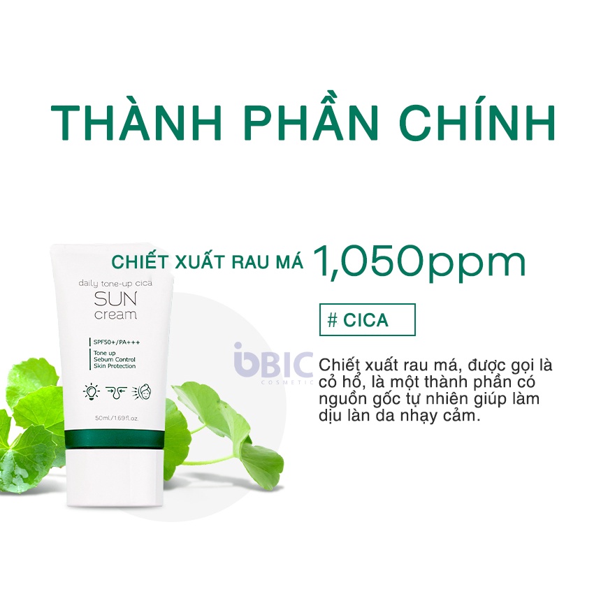 HOÀN TIỀN 15% - Kem chống nắng nâng tông kiềm dầu dưỡng ẩm bảo vệ da hoàn hảo Prreti Daily tone-up cica sun cream SPF 50+ PA+++ BIC Cosmetic