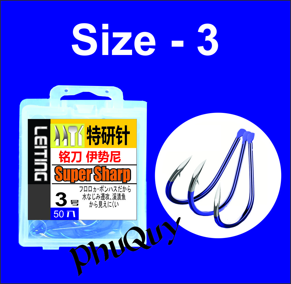 Hộp 50 Lưỡi Câu Cá Có Ngạnh - Xanh Dương (Mã:SP)