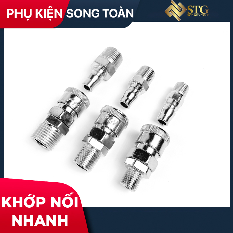 Bộ Khớp Nối SM PM Trục Bi & Nối Nhanh Ổ Bi Đầu Đực Cái  - Kết Nối Ren Ngoài - Bằng Thép Mạ Crom
