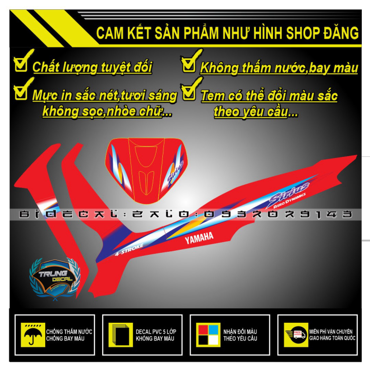 Tem rời sirius đời đầu mẫu zins dán xe đỏ