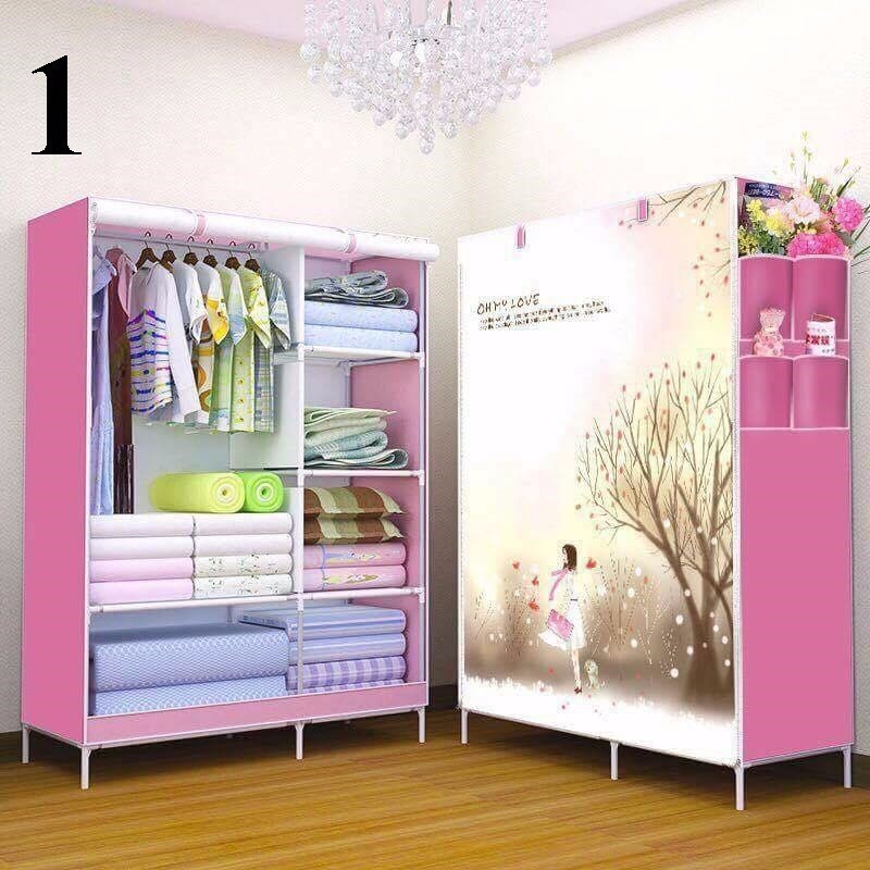(CHỌN MÀU)TỦ VẢI ĐỰNG QUẦN ÁO 2 BUỒNG 3D CAO CẤP