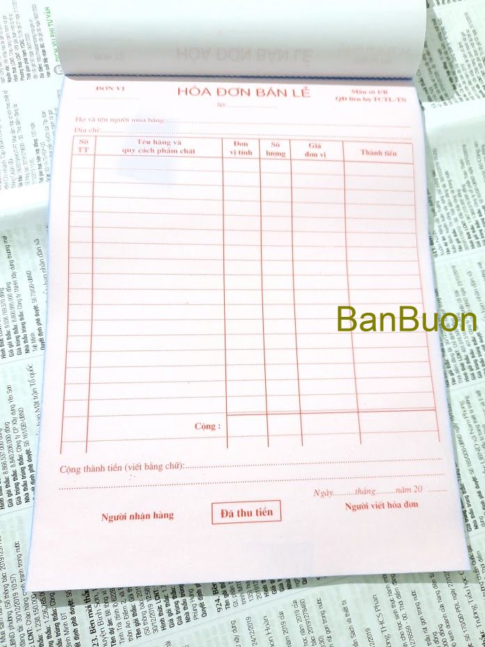 [ Giá Sỉ ] 5 Quyển hoá đơn bán lẻ 2 Liên A4