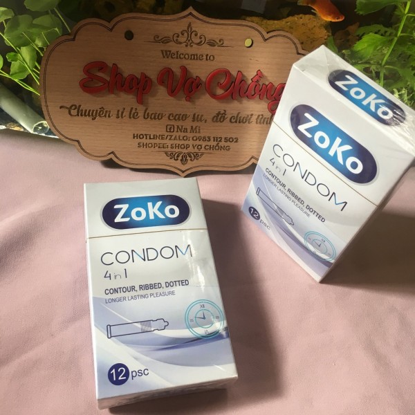 Bao cao su Zoko Condom 4in1 (siêu mỏng kéo dài gai gân) hộp 12 cái, cam kết hàng đúng mô tả, chất lượng, đảm bảo an toàn đến sức khỏe người sử dụng nhập khẩu