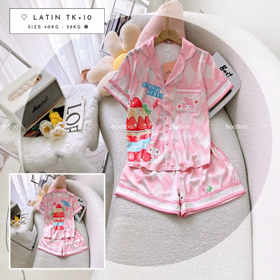 (Tay Ngắn Quần Đùi) - Pijama Mặc Nhà Boo Boo Lụa Latin 40-58kg