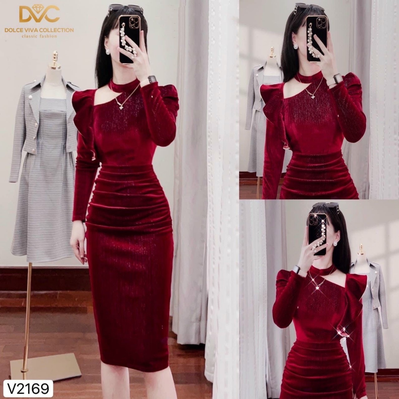 Váy đầm ôm body sexy hở dây vai bèo chất nhung trơn sang chảnh ld22
