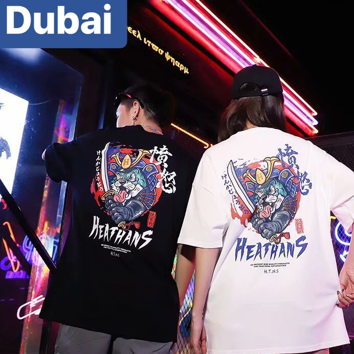ÁO THUN TEEN NAM NỮ UNISEX FORM RỘNG TAY LỠ TRẮNG ĐEN MÈO SAMURAI NHẬT BẢN - DUBAI FASHION
