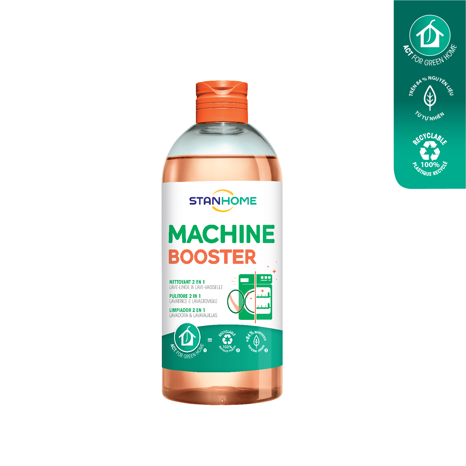 Dung dịch vệ sinh lồng giặt, máy rửa chén Stanhome Machine Booster nguyên liệu tự nhiên 500mlcặn bám bột giặt và dầu mỡ