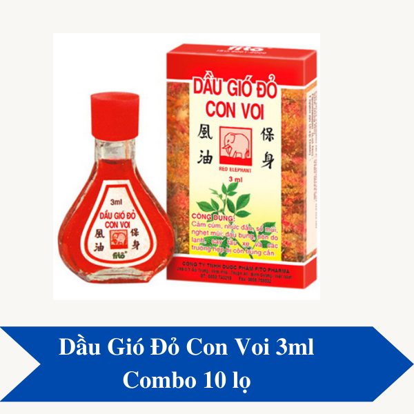 Dầu gió đỏ con Voi 3ml - combo 10 chai
