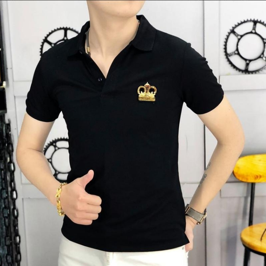 Áo thun nam ngắn tay có cổ phối logo vương miện đính đá VM999 thời trang PONIVALAZA cao cấp chất vải mềm mịn thoáng mát