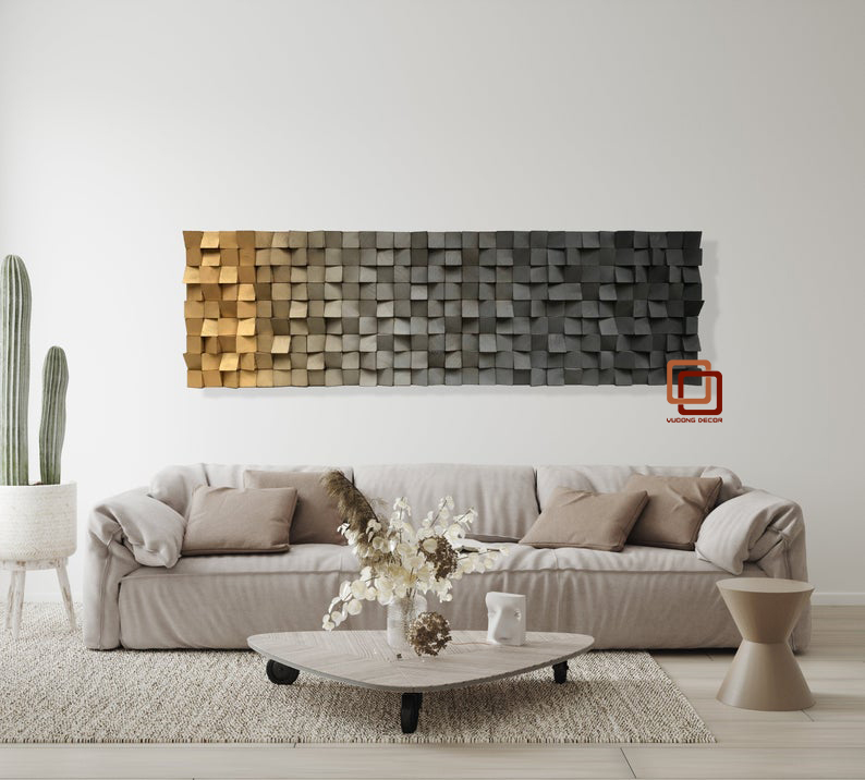 Tranh gỗ trang trí 3D GRADIENT ẤM ÁP (Wood mosaic) - KÍCH THƯỚC 30cmx1M