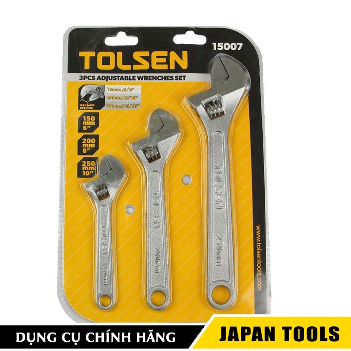 Bộ 3 mỏ lết cán trơn 6810 Tolsen 15007 | Japan Tools