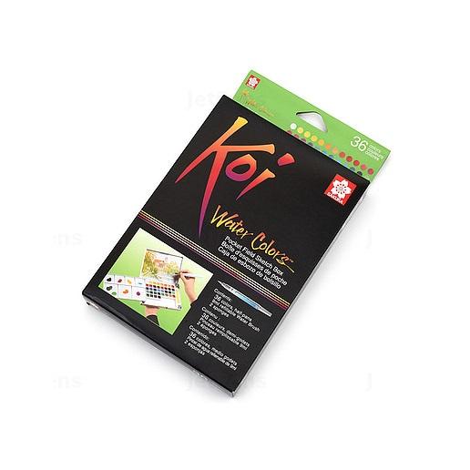 [HCM][TẶNG 10 TỜ GIẤY VẼ MÀU NƯỚC 300 GSM HAPPY A6] - MÀU NƯỚC SAKURA KOI DẠNG NÉN 36 MÀU (KÈM BẢNG PHA MÀU VÀ CỌ NƯỚC DÀI)