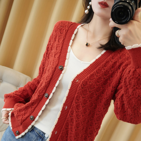 Áo khoác len cardigan cổ tim nút
