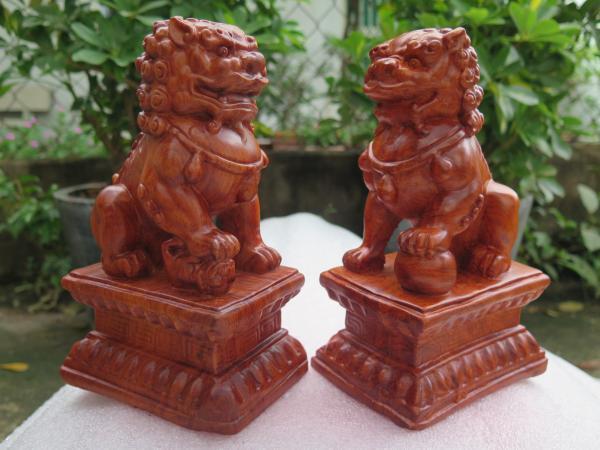 Cặp kỳ lân gỗ hương cao 25cm