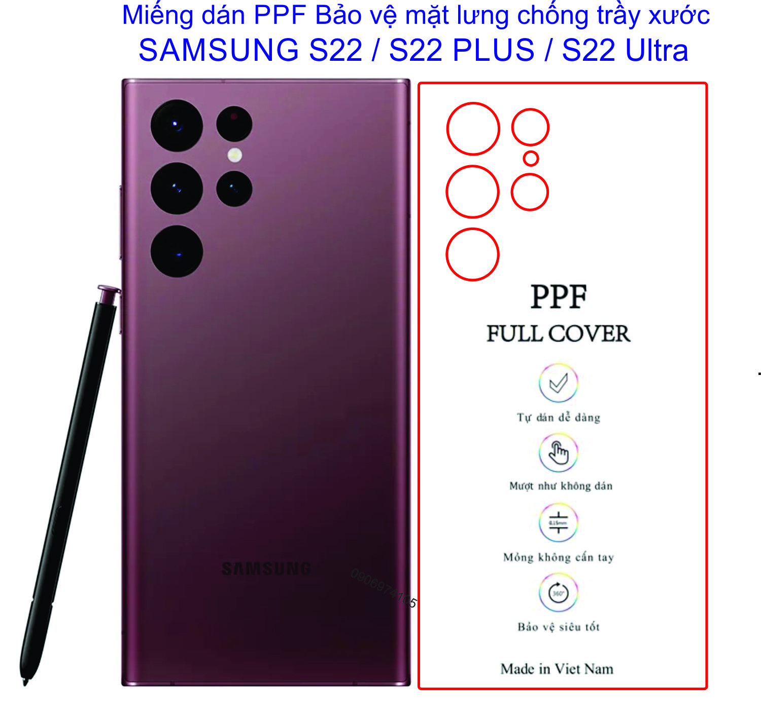 Miếng Dán PPF mặt lưng trong suốt SAMSUNG S22 Ultra / S220 plus / S22 bảo vệ máy chống trầy xước, chống va đập nhẹ