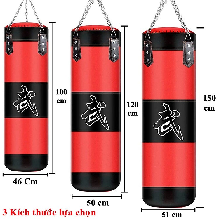 Vỏ bao cát đấm bốc boxing tập võ dài 105cm Ø=35cm - vỏ bao cát treo + găng boxing + băng đa cuốn tay, bảo hành 6 tháng