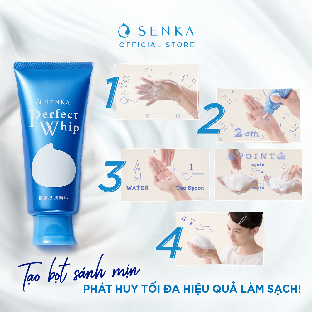 Sữa rửa mặt sạch hoàn hảo ẩm mịn tự nhiên với bọt tơ tằm trắng Senka Perfect Whip 120g số 1 Nhật Bản