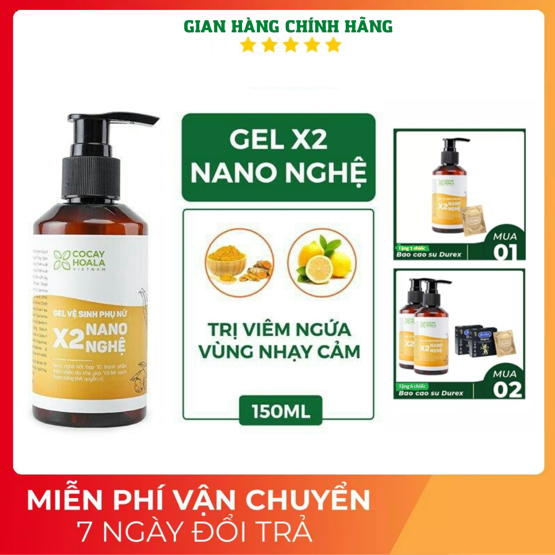 Gel vệ sinh phụ nữ Giảm Ngứa Gel X2 Nano Nghệ Cỏ Cây Hoa Lá 150 ml