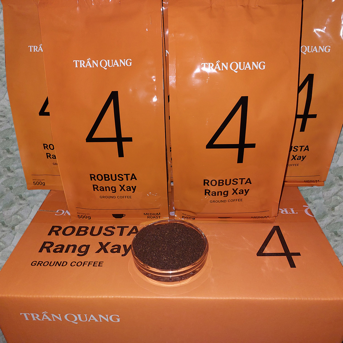 05 bịch cà phê rang xay số 4 (No4) Trần Quang bịch 500g (100% Robusta)