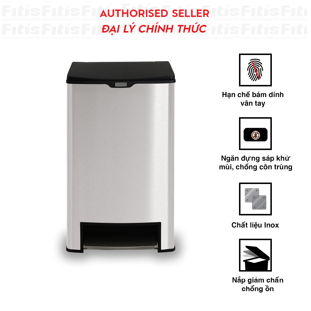Thùng Rác Fitis Mega - Vuông Đạp Cao (40L)