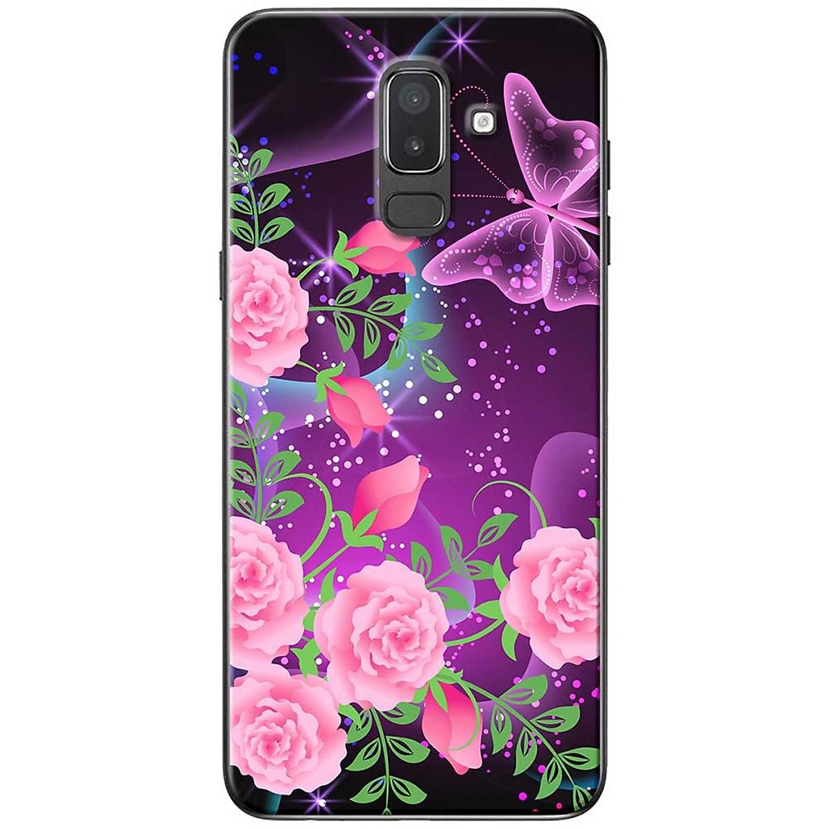 Ốp lưng dành cho Samsung Galaxy J8 mẫu Hoa hồng bướm tím