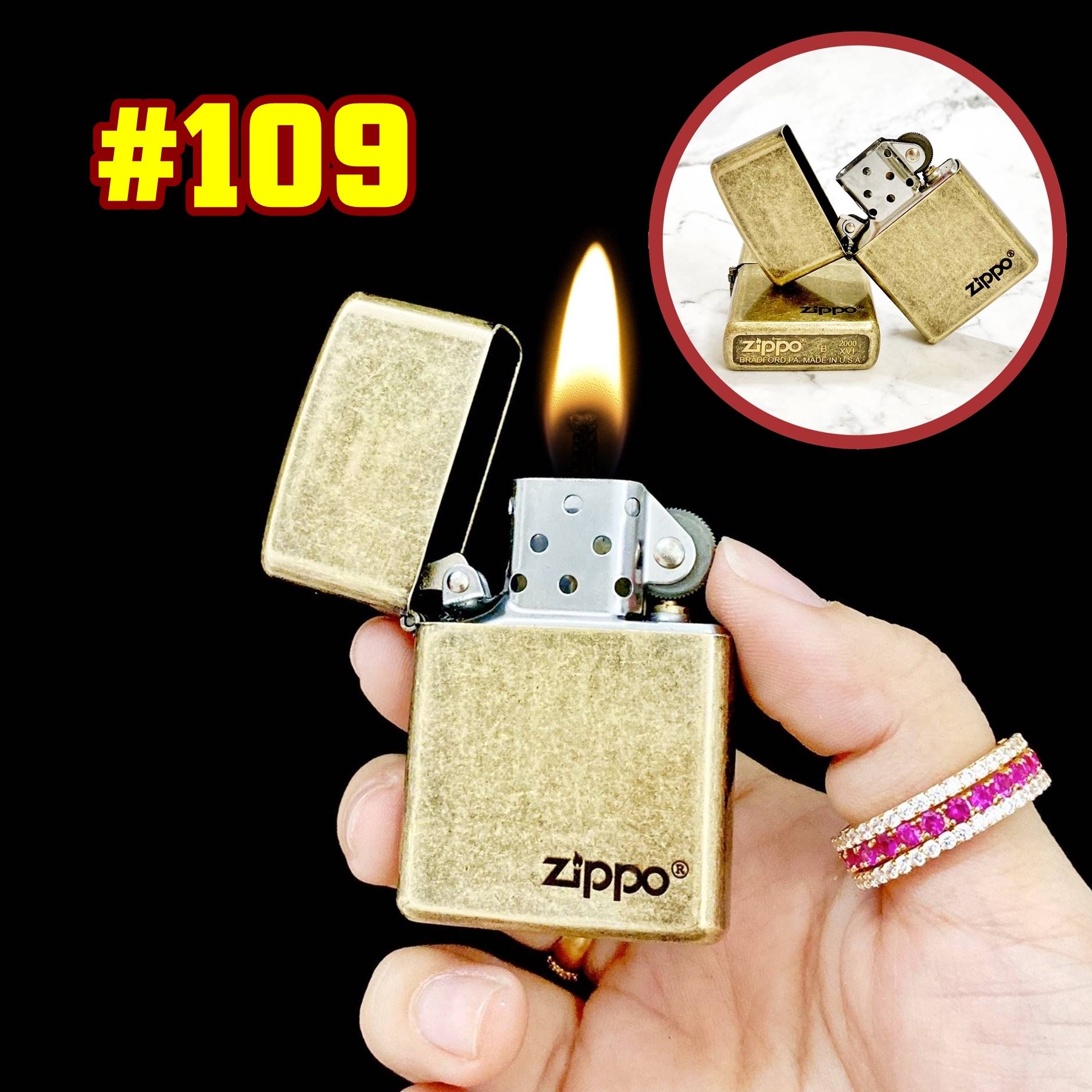 Bật lửa Zippo Vàng cổ trơn bóng(Xài xăng) Mốc đáy đời la mã 2000